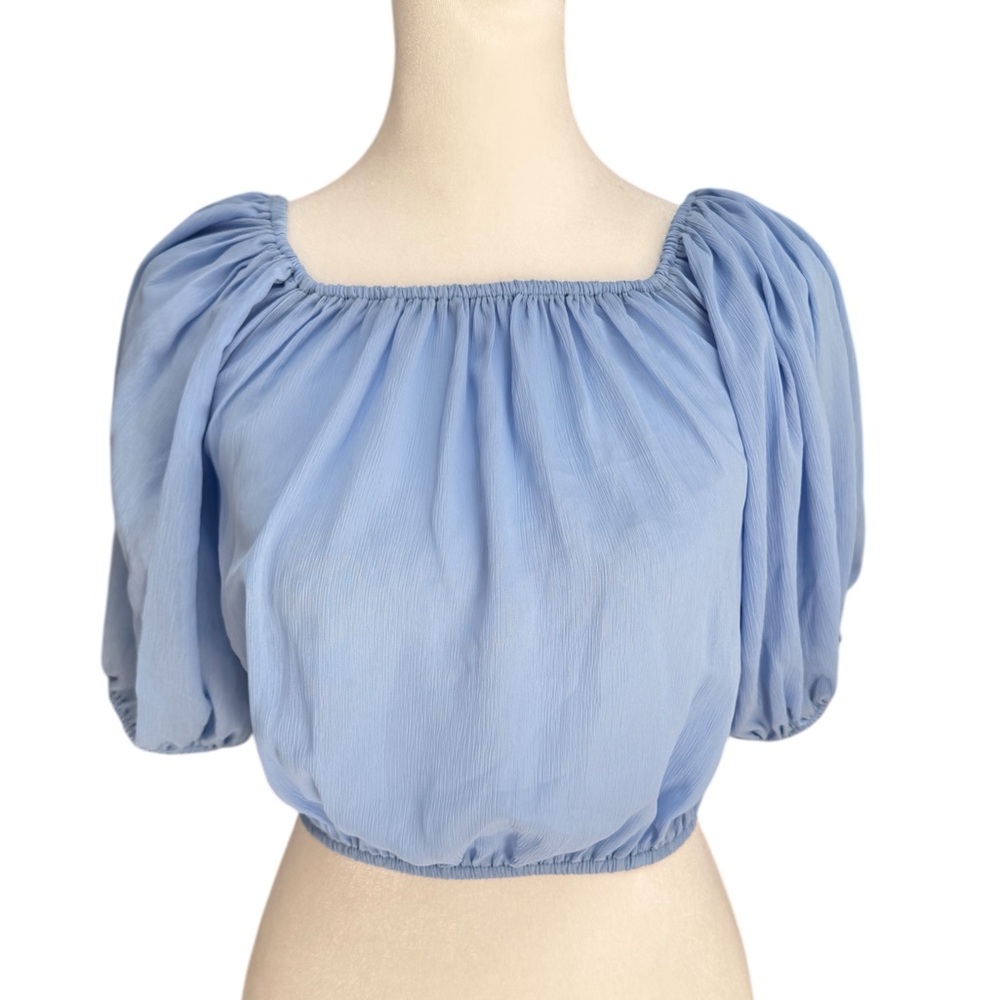 Missguided Blue Balloon Sleeve Crop Top